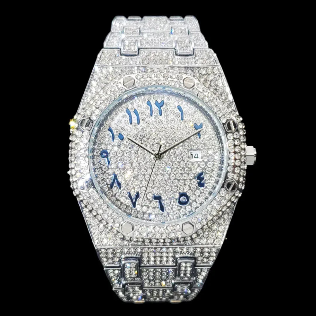 Bust Down Date Arabic Numerals Iced Out Watch – Luxury Hip Hop Watch for Men - CaratixJewelry